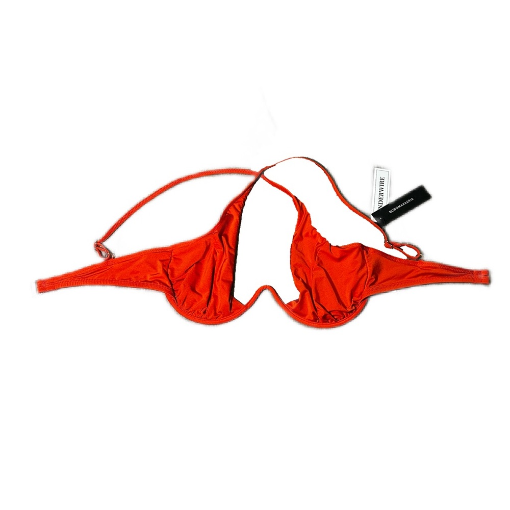 BCBGMAXAZRIA Vibrant Orange Underwire Bikini Top with Gold Clasp NWT